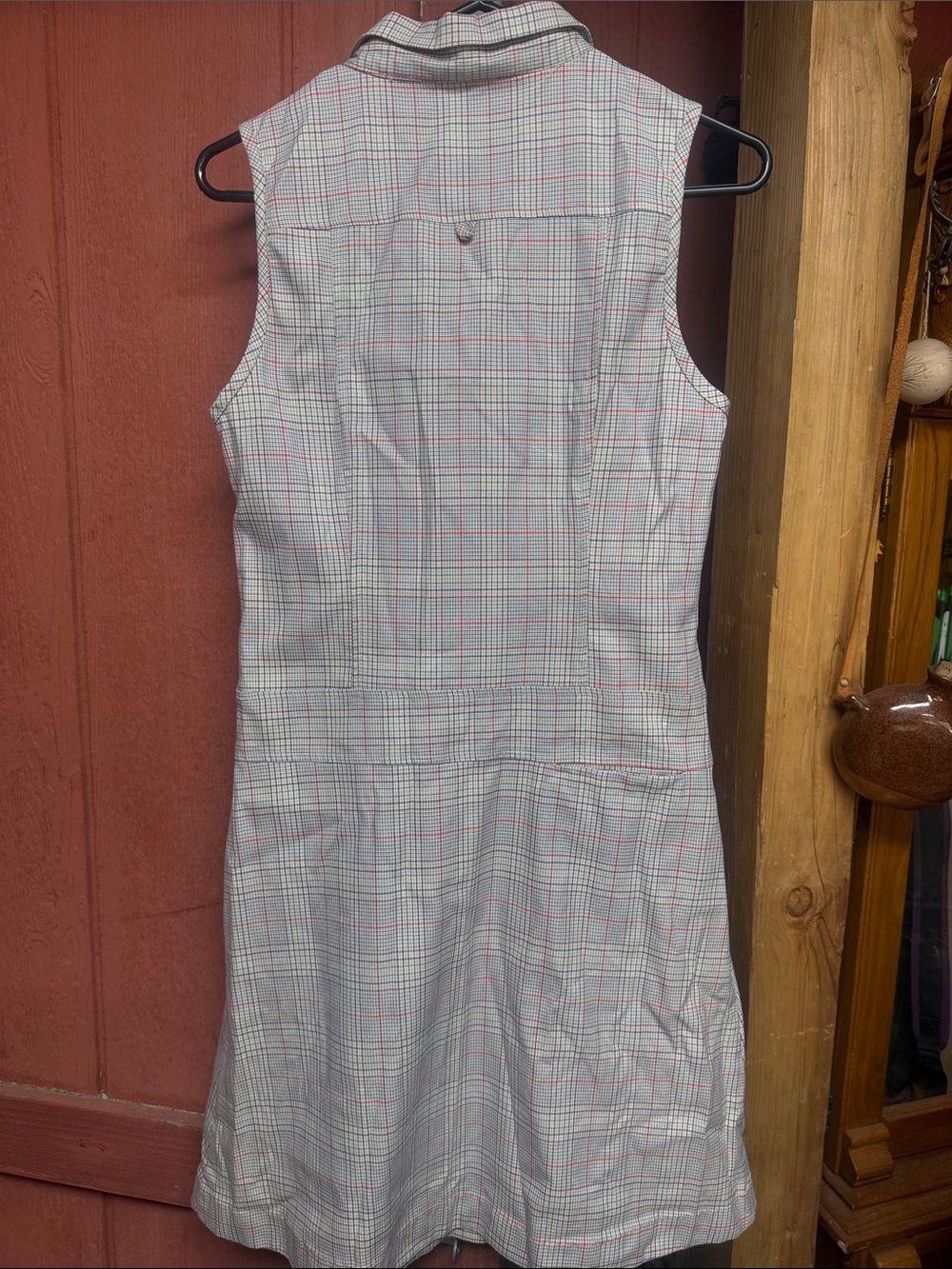Golf Plaid Sleeveless Polo Dress in Light Gray with Pink Accents - Picture 3 of 5